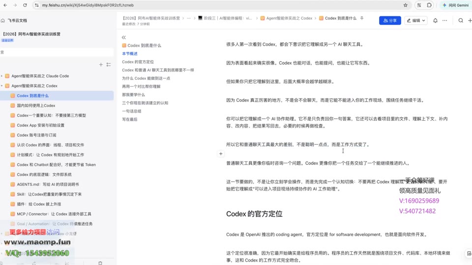 零基础 Codex 系统课课程画面